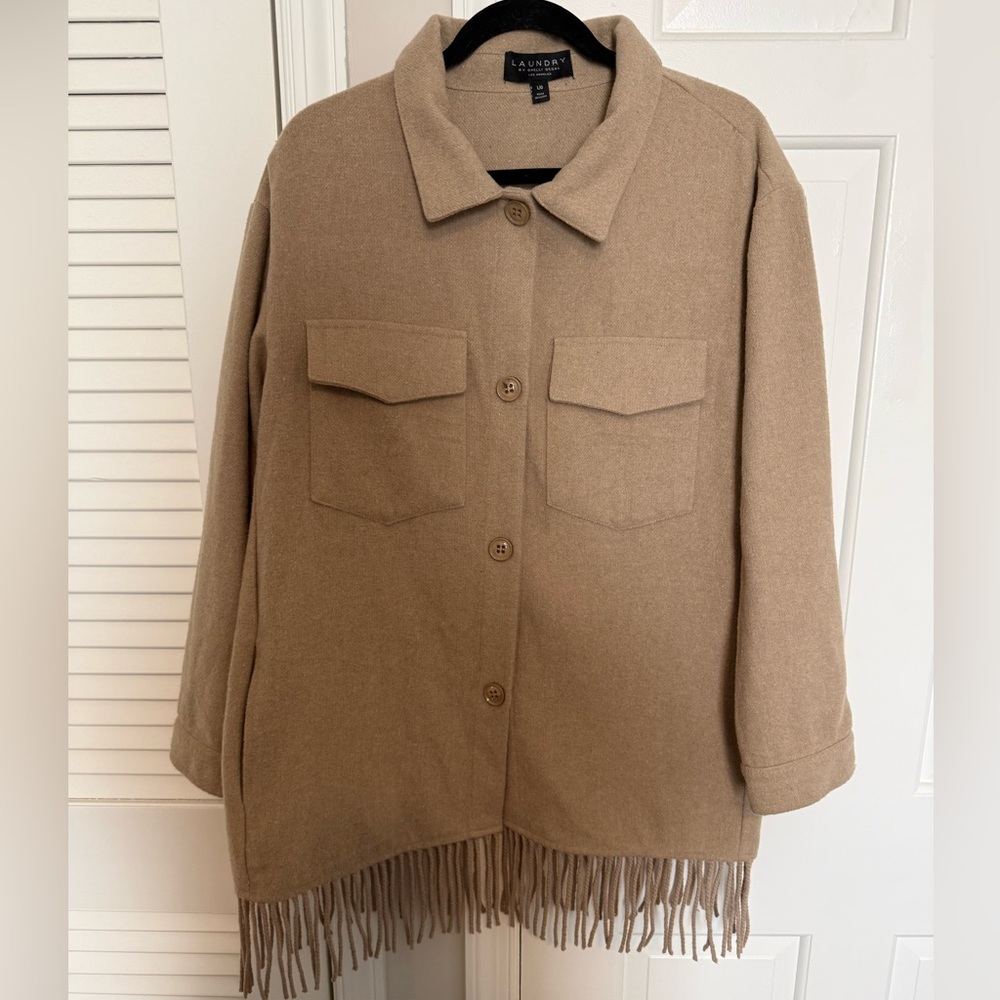 Laundry By Shelli Segal Tan Utility Jacket with Fringe